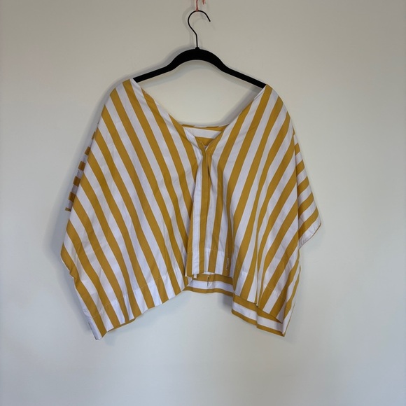 TELA Yellow Stripe Set Pencil Skirt Oversize Top Button Cotton Size L - Picture 13 of 16